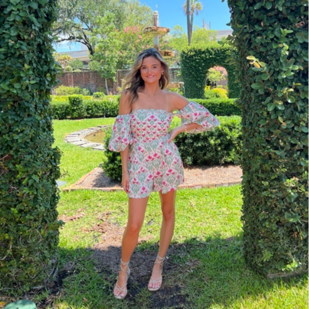 Espescia x Anthropologie off-shoulder floral-printed romper Pleated Front Spring - Picture 12 of 16